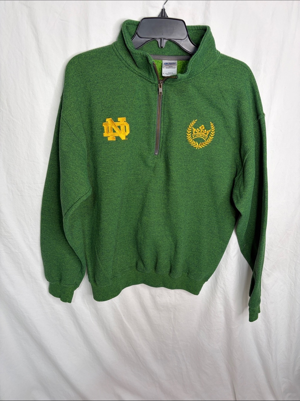 Embroidered Green Quarter-Zip Pullover Sweater
